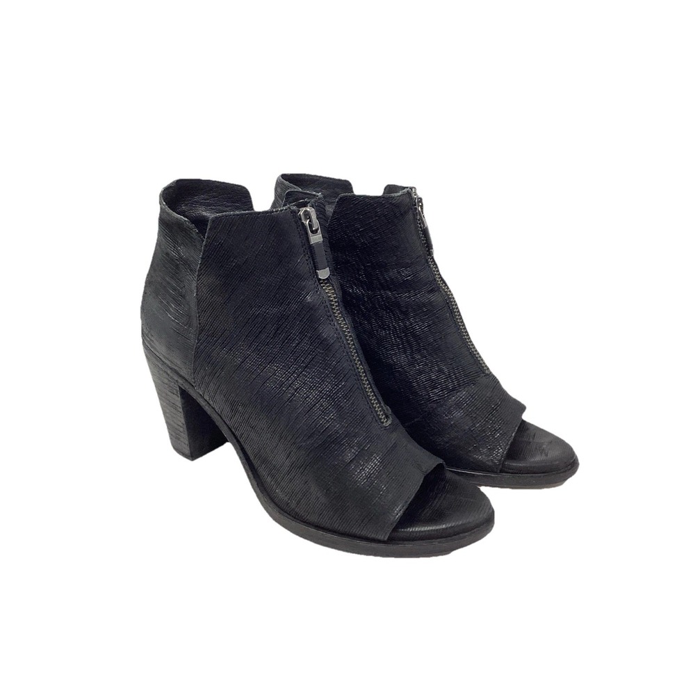 Eileen Fisher Black Textured PeepToe Ankle Booties Boots Wms 9M 3" Stack Heel